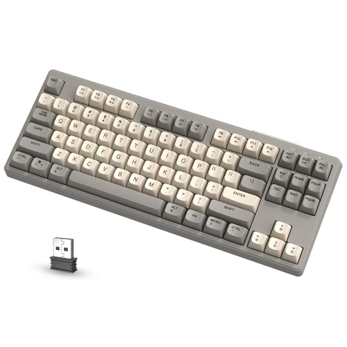 ATTACK SHARK FREEWOLF M87 80% Kabellose Gaming-Tastatur, 87 Tasten TKL RGB Mechanical Feeling SA PBT-Tastatur Bluetooth /2,4 GHz, 4000 mAh Akku für Mac/Win, geräuschloses Büro/Gaming –Cremiges Grau von ATTACK SHARK