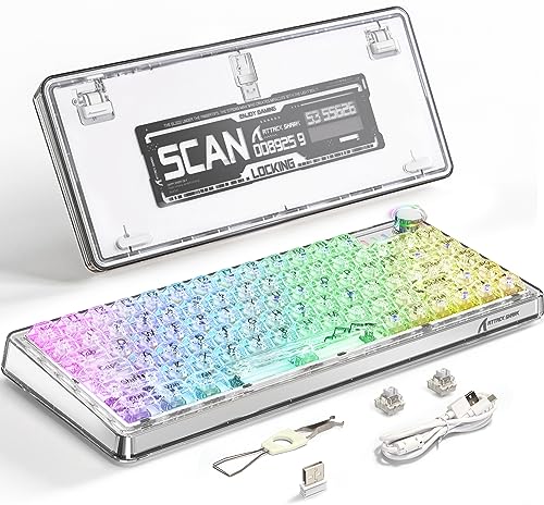 ATTACK SHARK K75 Kabellose mechanische RGB-Tastatur mit 81 Tasten, mechanische Tastatur mit transparenten Tastenkappen, 4000 mAh Dichtung, kabelgebunden/Bluetooth/2,4 G mit Typ-C-Kabel, Hot von ATTACK SHARK