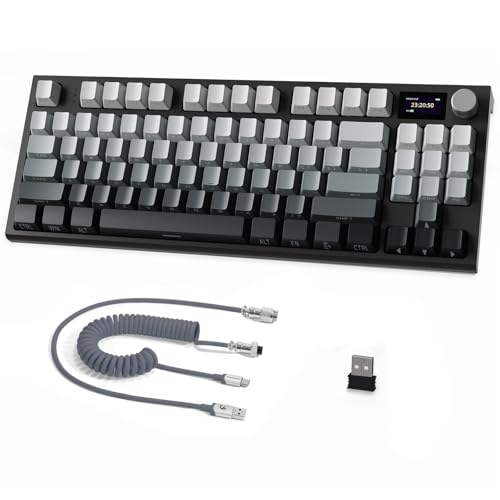 ATTACK SHARK K86 Mechanische Tastatur, 2,4G Wireless/BT5.0/USB-C Wired Gaming-Tastatur, 75% Layout TKL 87 Tasten mit 1.2" TFT-HD-Farbdisplay und CNC-Knopf, QWERTY RGB Backlit TTC-Hot-Swap - Schwarz von ATTACK SHARK