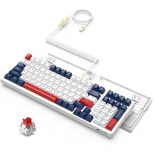 ATTACK SHARK K98 Wired Hot-Swap-Gaming-Tastatur mit RGB-Beleuchtung, metallgewickeltem USB-C-Kabel, mechanischer linearer roter Schalter, programmierbare Betätigung, 100 Tasten für Mac/Win（Blau） von ATTACK SHARK