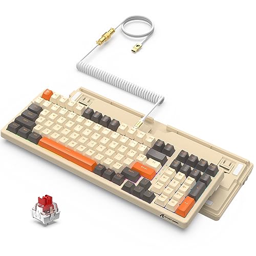 ATTACK SHARK K98 Wired Hot-Swap-Gaming-Tastatur mit RGB-Beleuchtung, metallgewickeltem USB-C-Kabel, mechanischer linearer roter Schalter, programmierbare Betätigung, 100 Tasten für Mac/Win（Blau） von ATTACK SHARK
