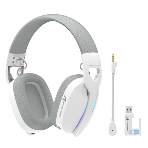 ATTACK SHARK L90 Ultraleichtes Kabelloses Gaming-Headset, BT, 2.4G, 3.5mm, RGB Faltbar, 7.1 Surround Sound Over-Ear Kopfhörer mit Abnehmbarem Geräuschunterdrückendem Mikrofon, für PC, Mobil - Weiß ATTACK SHARK L90 Ultraleichtes Kabelloses Gaming-Headset, BT, 2.4G, 3.5mm, RGB Faltbar, 7.1 Surround Sound Over-Ear Kopfhörer mit Abnehmbarem Geräuschunterdrückendem Mikrofon, für PC, Mobil - Weiß von ATTACK SHARK