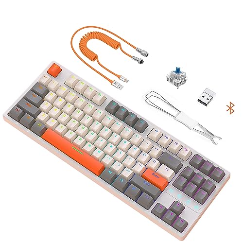 ATTACK SHARK Mechanische Gaming-Tastatur Hot-Swap-fähige 87-Tasten-RGB-Tastatur mit Kabel Kabellose 2,4-G-Bluetooth-Tastatur Typ-C 3-Modus-Verbindung mit Spiraltastaturkabel 3000-mAh-Akku von ATTACK SHARK