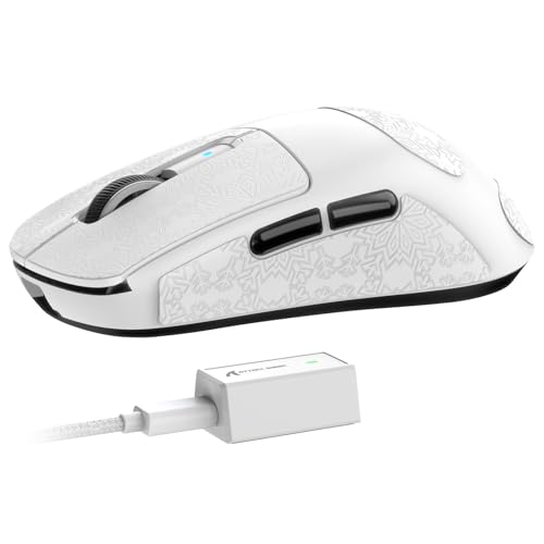 ATTACK SHARK R6 Kabellose 8-kHz-Gaming-Maus, SUPERLEICHT 39g, Nordic 52840 MCU, PixArt PAW3950MAX-Sensor, BT/2,4 G/kabelgebunden, 6 einstellbare DPI bis zu 42000, 250-mAh-Akku, PC/Mac (weiß + Band) von ATTACK SHARK