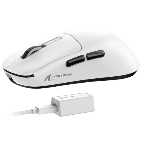 ATTACK SHARK R6 Kabellose 8-kHz-Gaming-Maus, SUPERLEICHT 42 g, Nordic 52840 MCU, PixArt PAW3950MAX Gaming-Sensor, BT/2,4 G/Kabelgebunden, 6 einstellbare DPI bis zu 42000, 250 mAh Akku, PC/Mac (Weiß) von ATTACK SHARK