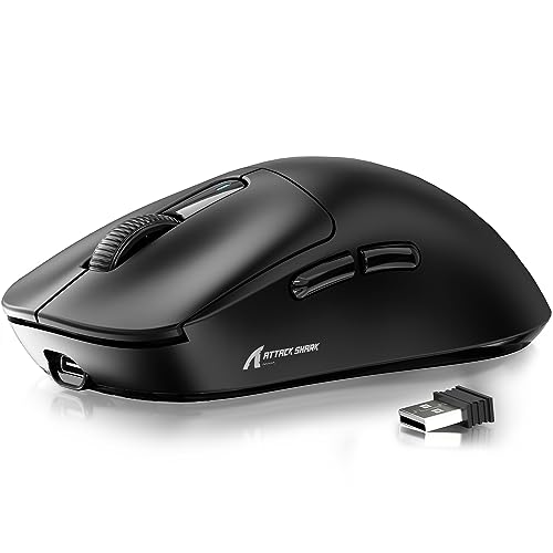 ATTACK SHARK X3 49g Ultraleicht Maus, PixArt PAW3395 Gaming-Sensor, BT/2,4G Kabellose/Kabelgebundene Gaming-Maus, 26000 DPI, 200 Std. Akku, Office-Mäuse für Win11/Xbox/PS/Mac (Schwarz) von ATTACK SHARK