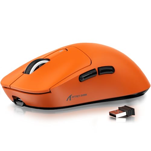 ATTACK SHARK X3 49g Ultralight Mouse, PixArt PAW3395 Gaming Sensor, BT/2.4G Wireless/Wired Gaming Mouse, 26000 DPI, 200 Hours Battery, G502, Office Mice for Win11/Xbox/PS/Mac (Orange) von ATTACK SHARK