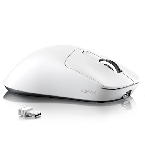 ATTACK SHARK X3MAX 49g Superlight Mouse, PixArt PAW3950 Gaming Sensor, BT/2.4G Wireless/Wired Gaming Mouse, 6 Adjustable DPI up to 42000, 200 Hrs Battery, Office Mice for Win11/Xbox/PS/Mac (White) von ATTACK SHARK
