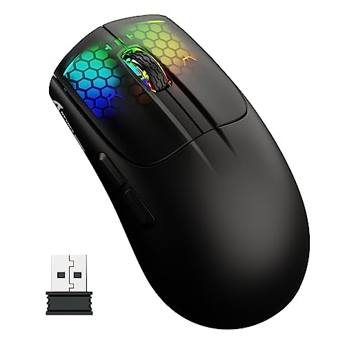 ATTACK SHARK X5 Ultra-leichte kabellose Gaming-Mäuse 49g,Tri-Mode Kabelgebunden/2.4G/BT5.0,PAW3312 PixArt Optischer Sensor,bis zu 4000DPI,RGB mit Langer Batterielebensdauer für Büro/Spiel-Schwarz von ATTACK SHARK