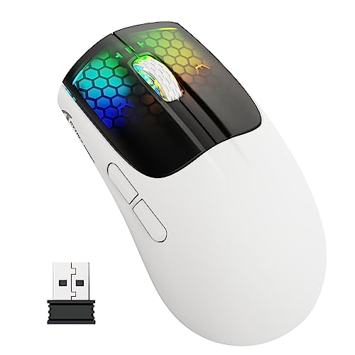 ATTACK SHARK X5 Ultra-leichte kabellose Gaming-Mäuse 49g,Tri-Mode Kabelgebunden/2.4G/BT5.0,PAW3312 PixArt Optischer Sensor,bis zu 4000DPI,RGB mit langer Batterielebensdauer für Büro/Spiel-Schwarz Weiß von ATTACK SHARK