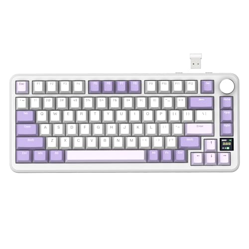 ATTACK SHARK X85PRO Kabellose mechanische Tastatur mit TFT-Display und Knopf, 75% QMK-Gaming-Tastatur mit Dichtung, 2,4 G/BT/USB-C kabelgebunden, Hot-Swap-fähiger, 4000mAh,NKRO, RGB (Weiß-Violett) von ATTACK SHARK