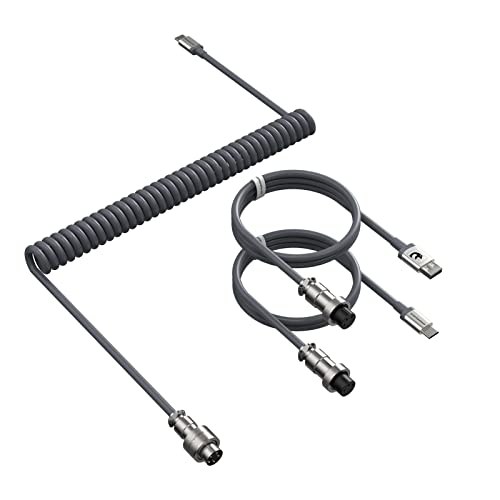 C04 Eins-zu-Zwei-USB-C-Spiralkabel, USB-A zu Typ-C/Typ-C zu Typ-C, 5-poliger abnehmbarer Luftfahrtstecker aus Metall, ausziehbares TPU-Federkabel für DIY-mechanische Gaming-Tastatur/PC/Telefon-Grau von ATTACK SHARK