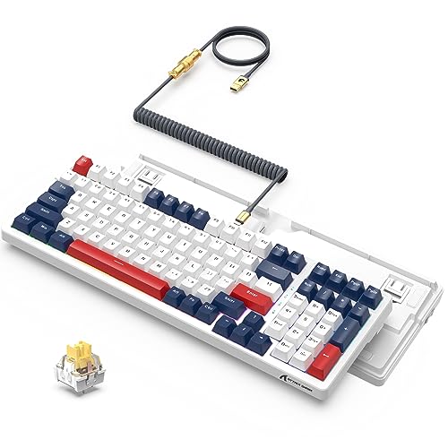 K98 Kabelgebundene Hot-Swap-Gaming-Tastatur RGB mit abnehmbarem Metall-Spiral-USB-C-Kabel, mechanischem angepasstem linearem gelbem Schalter, programmierbarer Betätigung, 100 Tasten für Mac/Win (blau) von ATTACK SHARK