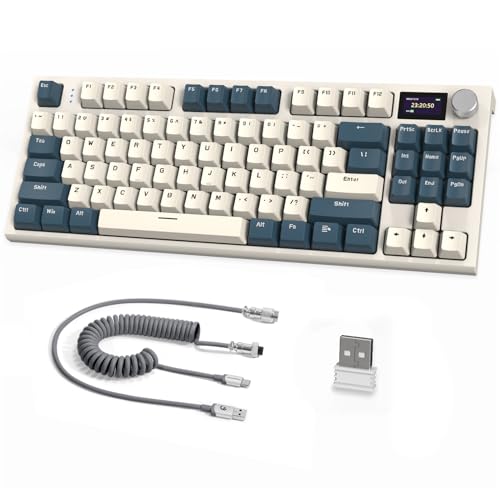 RK86 Pro Mechanische Tastatur, 2,4G Wireless/BT5.0/USB-C Wired Gaming, 75% Layout TKL 87 Tasten mit 1.2" TFT-HD-Farbdisplay und CNC-Knopf, QWERTY RGB Backlit TTC-Hot-Swap-Linear Switch - Grün von ATTACK SHARK