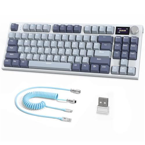 RK86 Pro Mechanische Tastatur, 2,4G Wireless/BT5.0/USB-C Wired Gaming-Tastatur, 75% Layout TKL 87 Tasten mit 1.2" TFT-HD-Farbdisplay und CNC-Knopf, QWERTY RGB Backlit TTC-Hot-Swap-Linear Switch - Blau von ATTACK SHARK