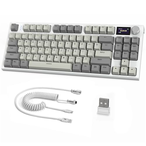 RK86 Pro Mechanische Tastatur, 2,4G Wireless/BT5.0/USB-C Wired Gaming-Tastatur, 75% Layout TKL 87 Tasten mit 1.2" TFT-HD-Farbdisplay und CNC-Knopf, RGB Backlit TTC-Hot-Swap-Linearschalter - Grau von ATTACK SHARK