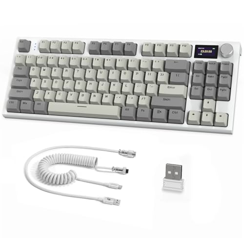 RK86 Pro Mechanische Tastatur, 2,4G Wireless/BT5.0/USB-C Wired Gaming-Tastatur, 75% Layout TKL 87 Tasten mit 1.2" TFT-HD-Farbdisplay und CNC-Knopf, RGB Backlit TTC-Hot-Swap-Linearschalter - Grau RK86 Pro Mechanische Tastatur, 2,4G Wireless/BT5.0/USB-C Wired Gaming-Tastatur, 75% Layout TKL 87 Tasten mit 1.2" TFT-HD-Farbdisplay und CNC-Knopf, RGB Backlit TTC-Hot-Swap-Linearschalter - Grau von ATTACK SHARK