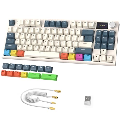 RK86Pro Mechanische Tastatur, 2,4G Wireless/BT5.0/USB-C Wired Gaming-Tastatur, 75% TKL 87 Tasten mit 1.2" TFT-HD-Farbdisplay und CNC-Knopf, RGB Backlit TTC-Hot-Swap-Linearschalter PBT Keycap - Grün von ATTACK SHARK