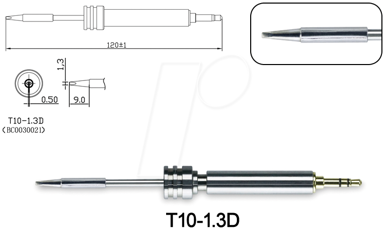 ATTEN T10-1,3D - Lötspitze, 1,3 mm, meißelförmig, gerade von ATTEN