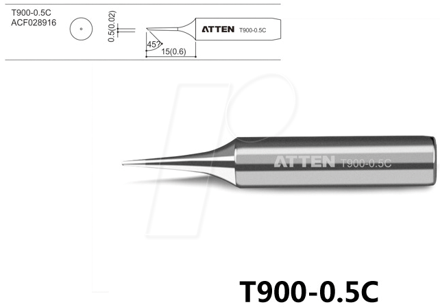 ATTEN T900-0,5C - Lötspitze, 0,5 mm, 45° angeschrägt, gerade von ATTEN