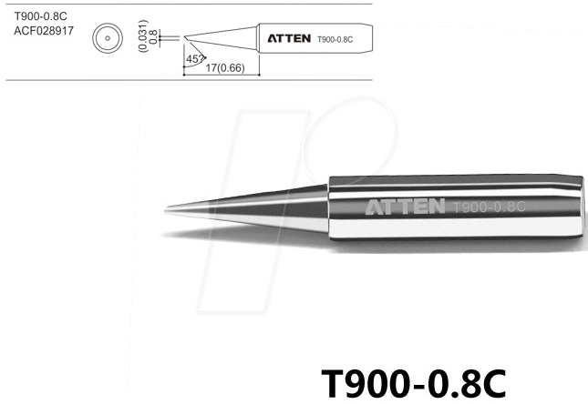 ATTEN T900-0,8C - Lötspitze, 0,8 mm, 45° angeschrägt, gerade von ATTEN