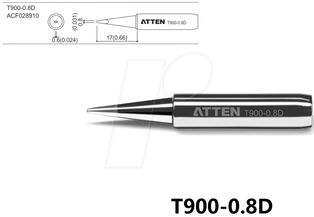 ATTEN T900-0,8D - Lötspitze, 0,8 mm, bleistiftförmig, gerade von ATTEN