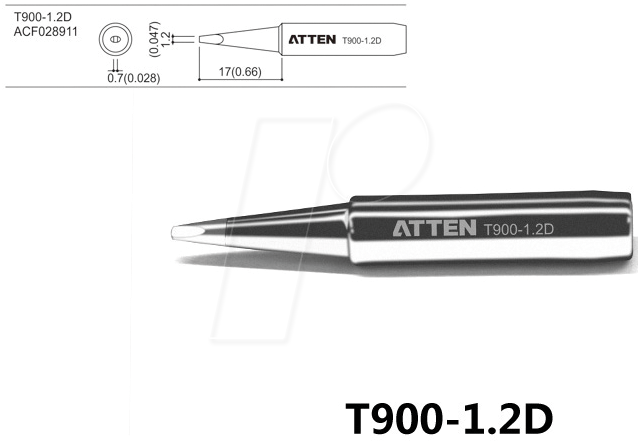 ATTEN T900-1,2D - Lötspitze, 1,2 mm, meißelförmig, gerade von ATTEN