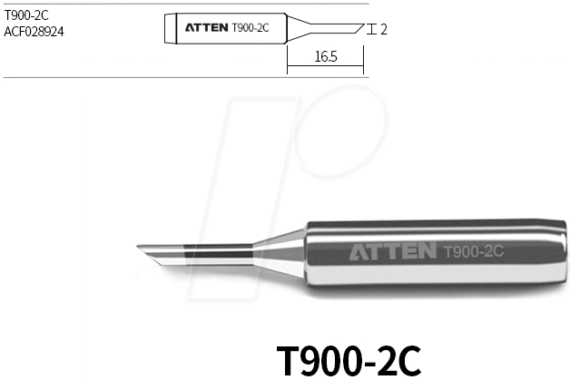 ATTEN T900-2C - Lötspitze, 2,0 mm, 45° angeschrägt, gerade von ATTEN