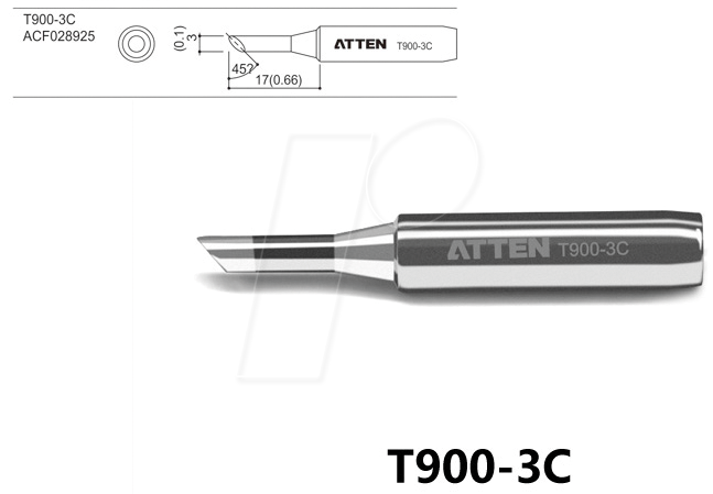 ATTEN T900-3C - Lötspitze, 3,0 mm, 45° angeschrägt, gerade von ATTEN