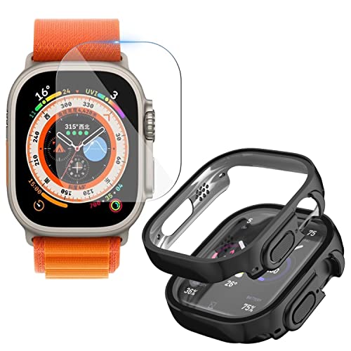 ATTUX [2 Stück] Hülle Kompatibel mit Apple Watch 49mm Schutzhülle+panzerglas,vollständige Abdeckung Ultra Dünn TPU Bumper Case Stoßdämpfende Schutzhülle für Apple Watch Ultra-Schwarz von ATTUX