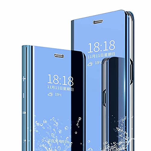 ATTUX Hüllen für Xiaomi Mi 10T Pro 5G. Spiegel Ledertasche HandyHüllen, Slim Clear Crystal Spiegel Flip Ständer Etui Hüllenn SchutzHüllenn für Xiaomi Mi 10T Pro 5G -Blau von ATTUX