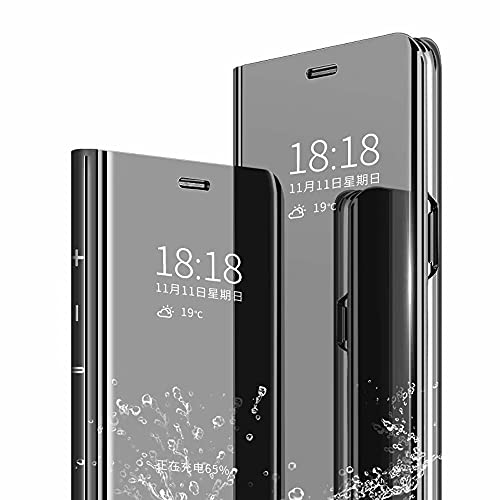 ATTUX Hüllen für Xiaomi Mi 10T Pro 5G. Spiegel Ledertasche HandyHüllen, Slim Clear Crystal Spiegel Flip Ständer Etui Hüllenn SchutzHüllenn für Xiaomi Mi 10T Pro 5G -Schwarz von ATTUX