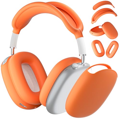 ATUAT Schutzhülle für AirPods Max Kopfhörer-Hülle, schützende Silikonhülle, kratzfest, für Damen und Herren, für Apple AirPods Max 2024/2020 (USB-C/Lightning), Orange von ATUAT