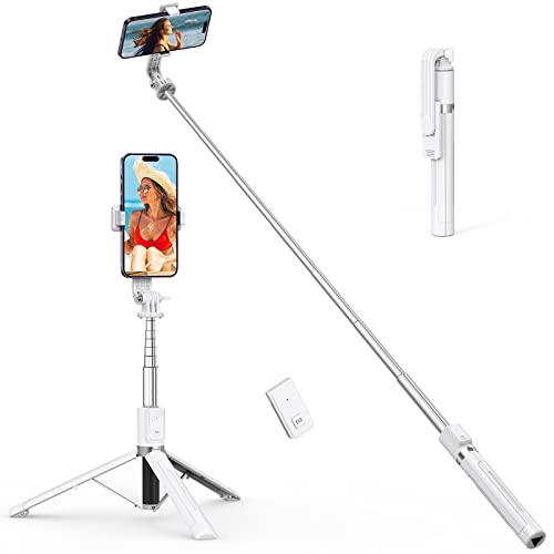 ATUMTEK 49" Selfie Stick Stativ, Stabiles Stativ mit Abnehmbarer Bluetooth-Fernbedienung, Kompatibel mit iPhone 14 Pro Max/14 Plus/14/13/12/11, GoPro, Samsung, LG, Google Smartphones (Weiss) von ATUMTEK