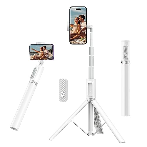 ATUMTEK Selfie Stick Stativ Bluetooth 140cm, All-in-One Handy Stativ aus Aluminium, Stativ für Smartphone mit Fernbedienung um 360° Drehbar für iPhone 15 Pro Max/15/14/13 Samsung Smartphones, Weiß von ATUMTEK