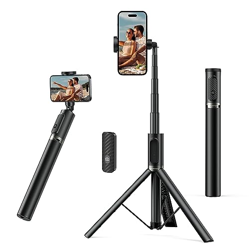 ATUMTEK Bluetooth 140CM Selfie-Stick Stativ Ausziehbares All-in-One-Telefonstativ aus Aluminium mit Kabelloser Fernbedienung um 360° Drehbar für iPhone 14/13 Mini/12 Pro/XS Max/X Samsung Smartphones von ATUMTEK