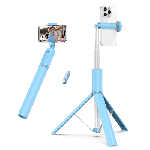 ATUMTEK Bluetooth 140CM Selfie-Stick Stativ Ausziehbares All-in-One-Telefonstativ aus Aluminium mit Kabelloser Fernbedienung um 360° Drehbar für iPhone 14/13 Mini/12 Pro/XS Max Samsung Blau von ATUMTEK