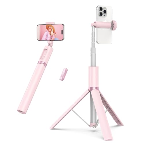 ATUMTEK Bluetooth 140CM Selfie-Stick Stativ Ausziehbares All-in-One-Telefonstativ aus Aluminium mit Kabelloser Fernbedienung um 360° Drehbar für iPhone 14/13 Mini/12 Pro/XS Max Samsung Rosa von ATUMTEK