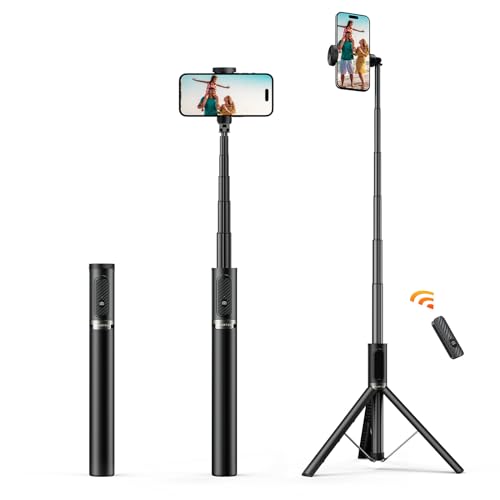 ATUMTEK Bluetooth 157CM Selfie-Stick Stativ Ausziehbares All-in-One-Telefonstativ aus Aluminium mit Kabelloser Fernbedienung 360° Drehbar für iPhone 14/13 Mini/12 Pro/XS Samsung Smartphones Schwarz von ATUMTEK