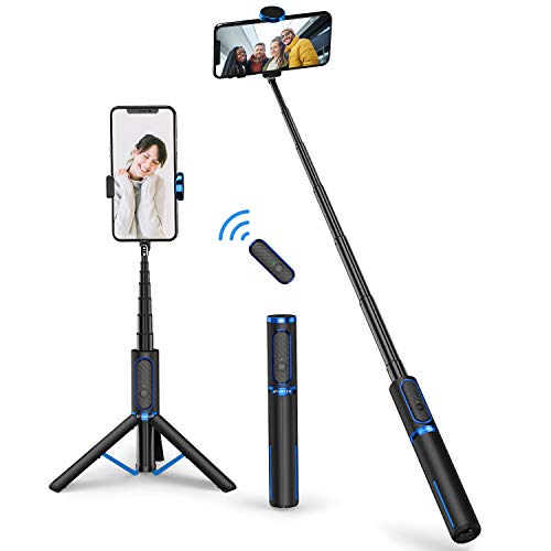 ATUMTEK Bluetooth Selfie Stick Stativ, Erweiterbar 3 in 1 Selfie Stange aus Aluminium mit Kabelloser Fernbedienung um 360° Drehbar für iPhone 13/12/11 Pro/XS Max/XS/X/8/7, Samsung Smartphones von ATUMTEK