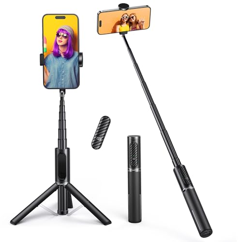 ATUMTEK Bluetooth Selfie-Stick Stativ, Erweiterbar 3 in 1 Selfie Stange aus Aluminium mit Kabelloser Fernbedienung um 360° Drehbar für iPhone 13/12/12 Mini/11 Pro/XS Max/XS/8/7, Samsung Smartphones von ATUMTEK