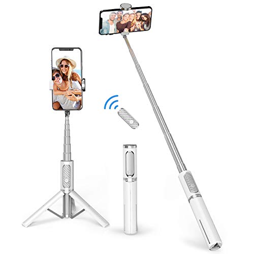 ATUMTEK Bluetooth Selfiestick Stativ, Mini Erweiterbar 3 in 1 Selfie Stange aus Aluminium mit Kabelloser Fernbedienung um 360° Drehbar für iPhone 12/11 Pro/XS Max/XS/XR/X/8/7, Samsung Smartphones von ATUMTEK