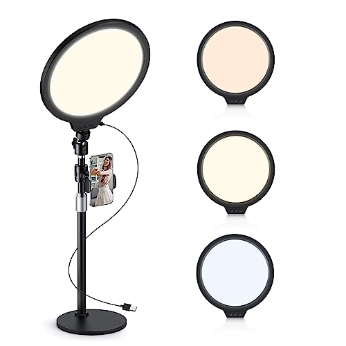 ATUMTEK Ringlicht Handy Laptop Videokonferenzen Licht, Upgrade 10” Ringleuchte mit Stativ LED Ring Light Tisch Selfie Lichtring Ringlapme mit Handystativhalter für Video,Fotografie,Tiktok,Zoom Usw von ATUMTEK