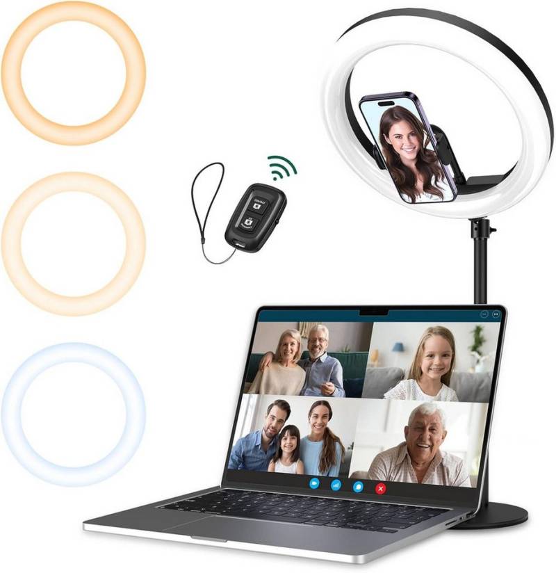 ATUMTEK Ringlicht Hervorragende Selfie-Qualität mit 100 LED-Perlen mit CRI ≥ 90 sorgen, mit 3 Farbtemperaturen (3000 K bis 6000 K) und 10 Helligkeitsstufen von ATUMTEK