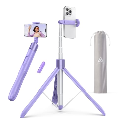 ATUMTEK Selfie-Stick,Einbeinstativ, Bluetooth, 3-in-1, ausziehbar 150CM, 360 ° drehbar, Detachable Remote Control Pop-Lila,TikTok für iPhone und Android, Videoaufnahme, Bloggen, Live Streaming 2023 von ATUMTEK