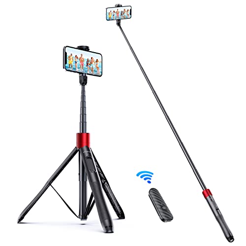 ATUMTEK Selfie-Stick 150CM 3 in 1 Selfie Stick Bluetooth Teleskop Selfie Stick Stativ mit Abnehmbarer Fernbedienung Telefon Stativ für iPhone 13 Pro Max, Samsung und andere Smartphones Rot von ATUMTEK