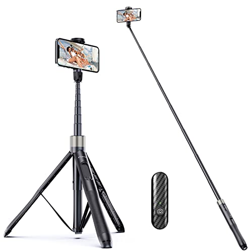 ATUMTEK Selfie-Stick 165CM 3 in 1 Selfie Stick Bluetooth Teleskop Selfie Stick Stativ mit Abnehmbarer Fernbedienung Telefon Stativ für iPhone 13 Pro Max, Samsung und andere Smartphones (Schwarz) von ATUMTEK