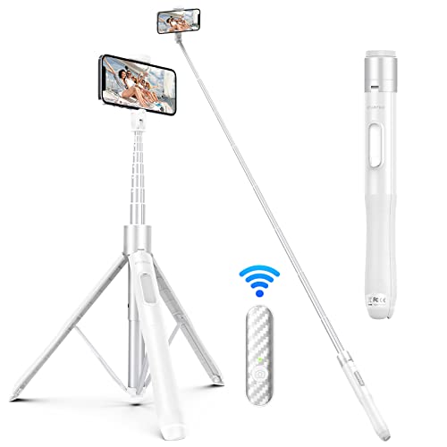 ATUMTEK Selfie-Stick 165CM 3 in 1 Selfie Stick Bluetooth Teleskop Selfie Stick Stativ mit Abnehmbarer Fernbedienung Telefon Stativ für iPhone 13 Pro Max, Samsung und andere Smartphones (Weiß) von ATUMTEK