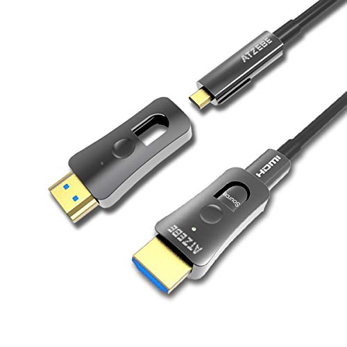 ATZEBE HDMI Glasfaser Kabel -100m, 4k HDMI-Kabel 2.0 unterstützt 4K@60Hz HDR, YUV4:4:4 8bit, 3D, ARC, HEC, CEC, HDCP 2.2 mit Dual Micro-HDMI- und Standard-HDMI-Connectors von ATZEBE