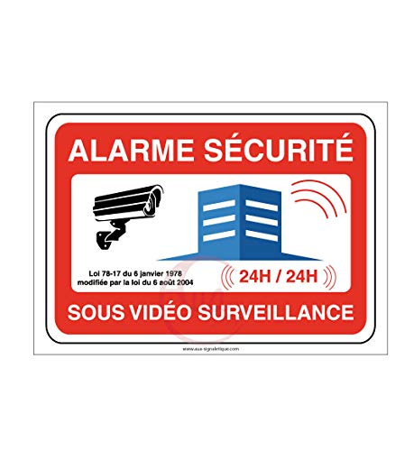 AUA SIGNALETIQUE - Autocollant Alarme sécurité sous vidéo Surveillance 24h/24-150x105 mm, Vinyl adhésif von AUA SIGNALETIQUE